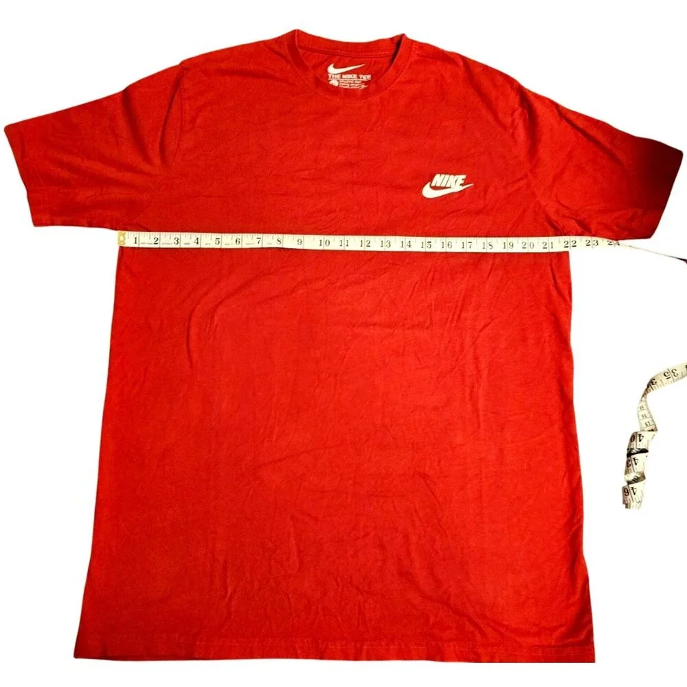 Nike Red Athletic Cut‎ Cotton Tee XL Mens Crewneck T-Shirt With White Logo - Picture 4 of 6